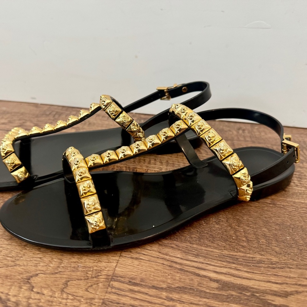 Stuart Weitzman Jelrose Black Gold Rose Jelly Sandals Women's Size 10 S - Picture 2 of 7